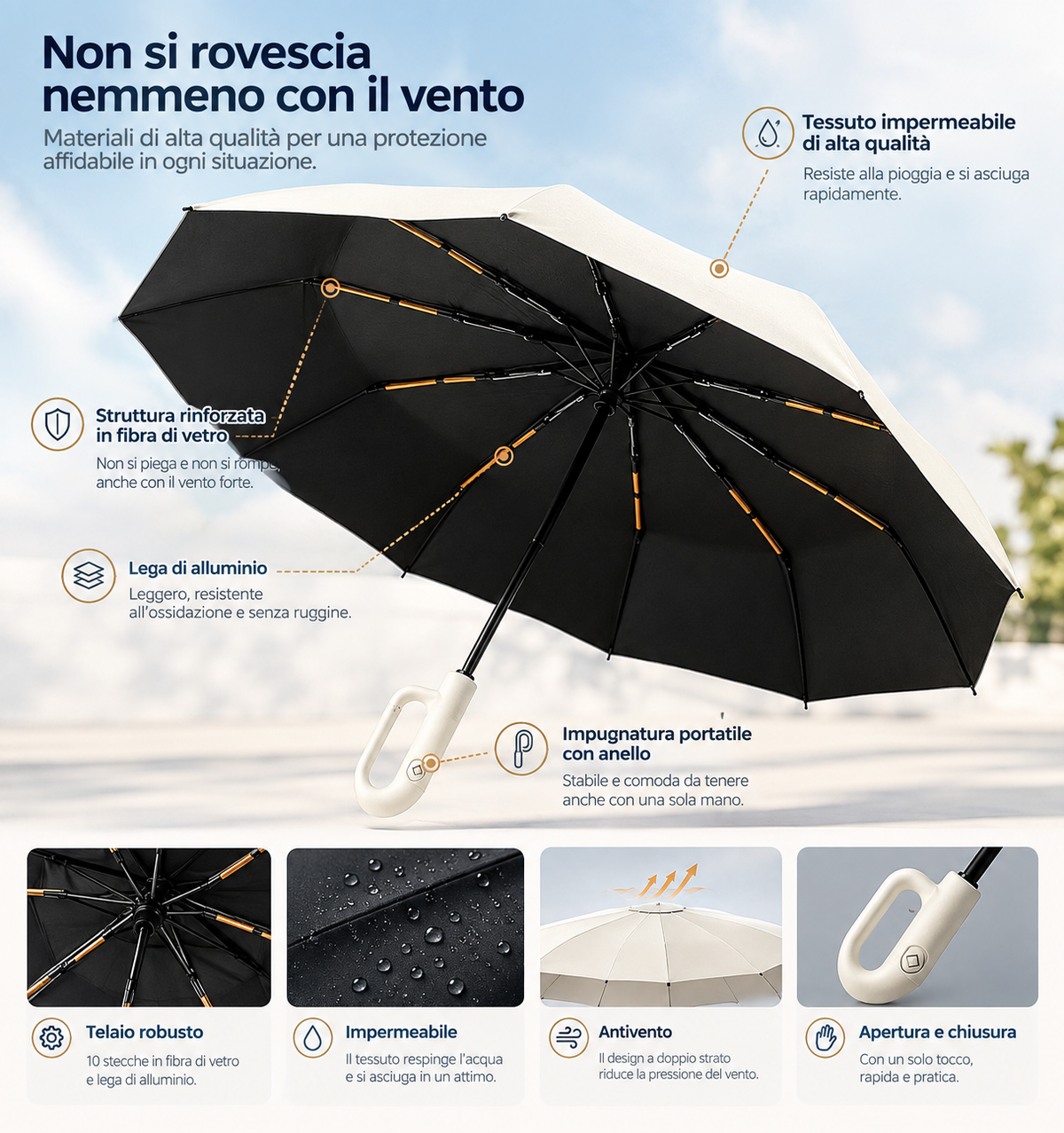 Umbrellita™ — Ombrello Pieghevole con Gancio da Borsa